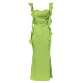 Robe de soirée simple à bretelles plissées, dos nu, coupe ajustée